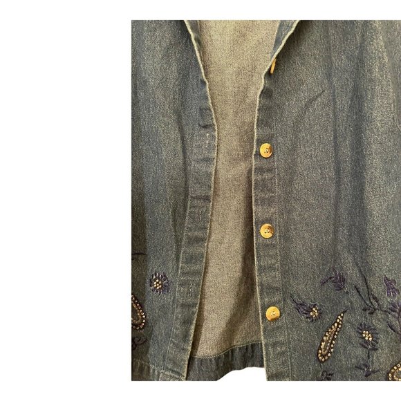 PTNY Blue 2 Piece Denim Jumper Dress Jacket Floral Applique SLEEVELESS LARGE - Picture 5 of 10